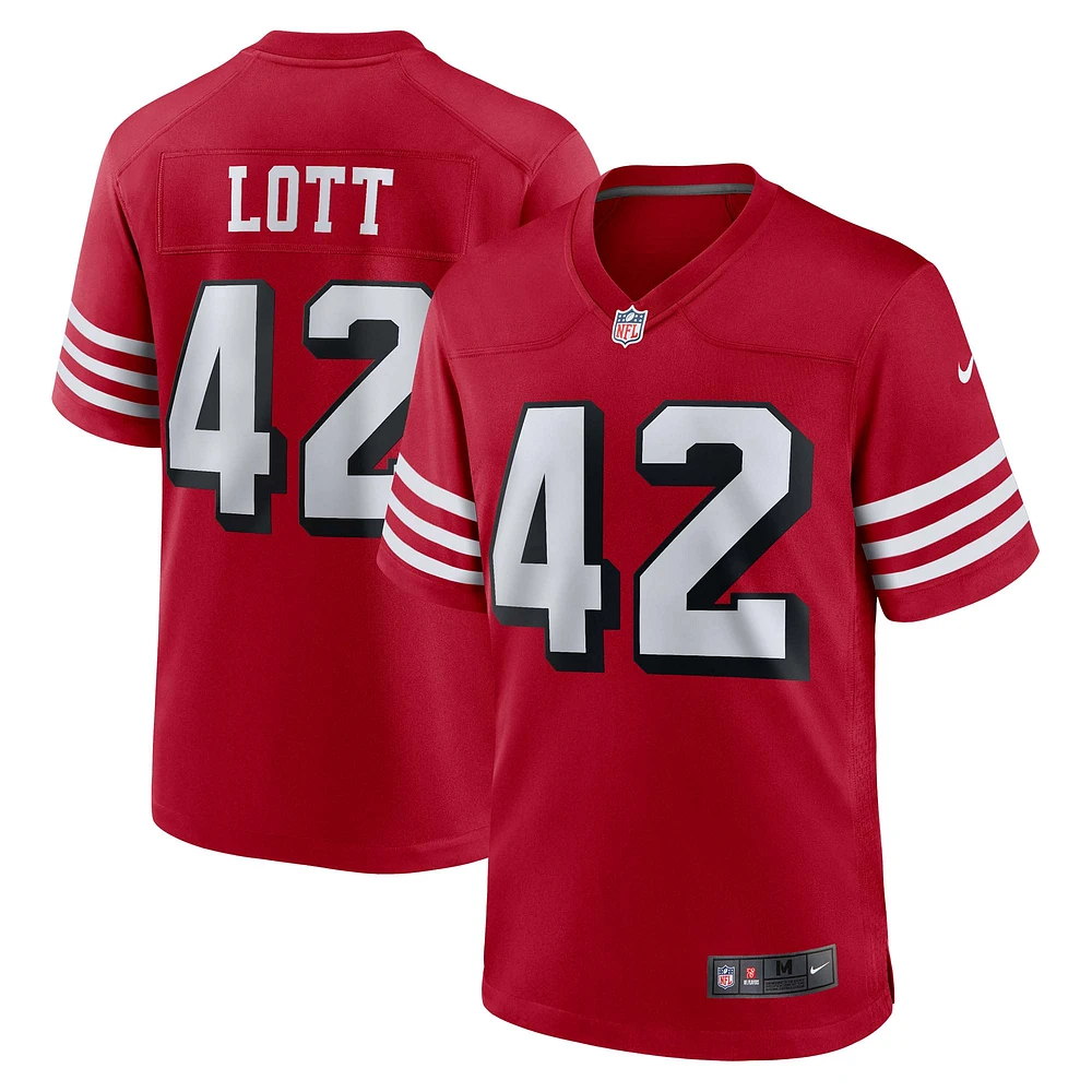 Maillot Nike Ronnie Lott Scarlet San Francisco 49ers pour homme, retraité du match alternatif