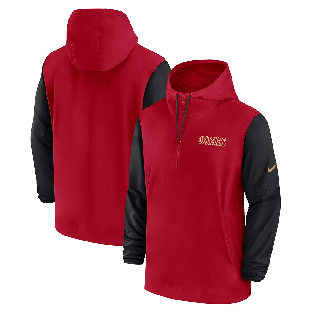 Veste à capuche Nike pour homme, demi-zip, pré-match, écarlate/noir, San Francisco 49ers 2024/25