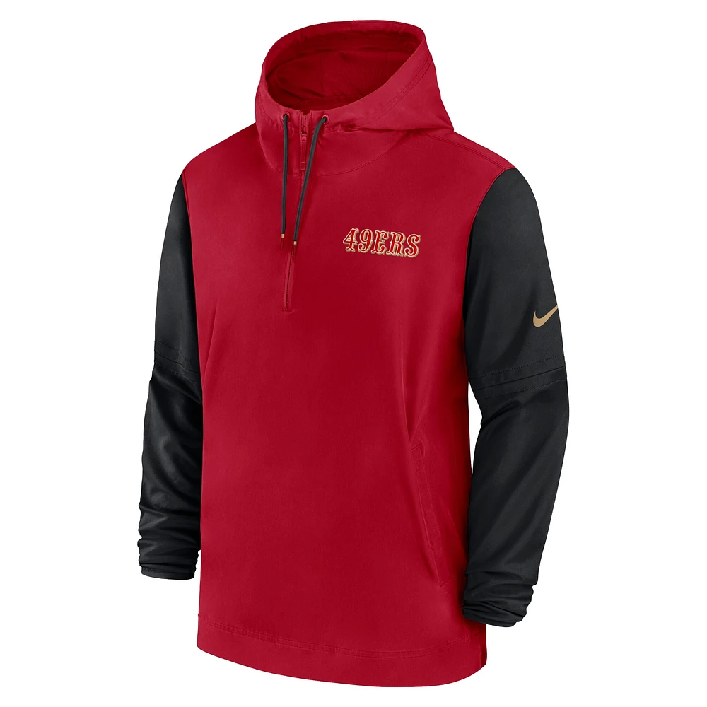 Veste à capuche Nike pour homme, demi-zip, pré-match, écarlate/noir, San Francisco 49ers 2024/25