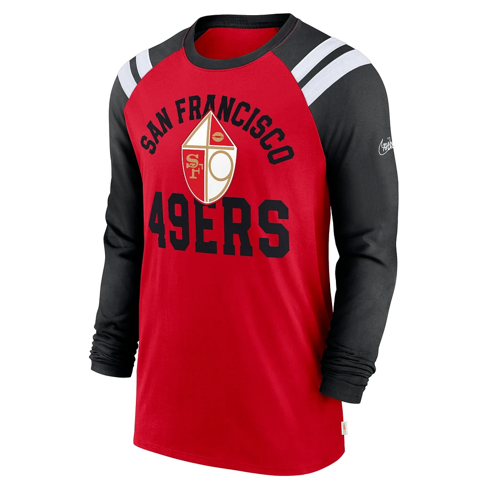 T-shirt à manches longues Nike San Francisco 49ers Classic Arc Raglan Tri-Blend écarlate/noir pour homme