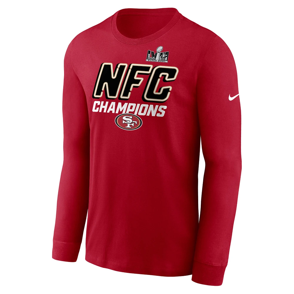 T-shirt emblématique à manches longues Nike Scarlet San Francisco 49ers 2023 NFC Champions pour homme