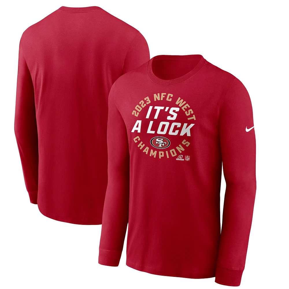 T-shirt à manches longues Nike Scarlet San Francisco 49ers 2023 NFC West Division Champions Locker Room Trophy Collection pour homme