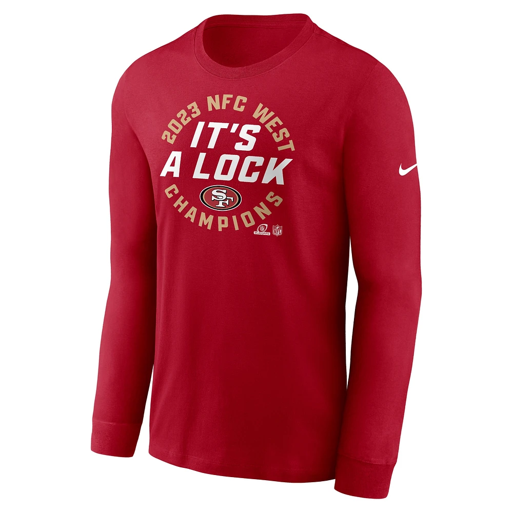 Men's Nike  Scarlet San Francisco 49ers 2023 NFC West Division Champions Locker Room Trophy Collection Long Sleeve T-Shirt