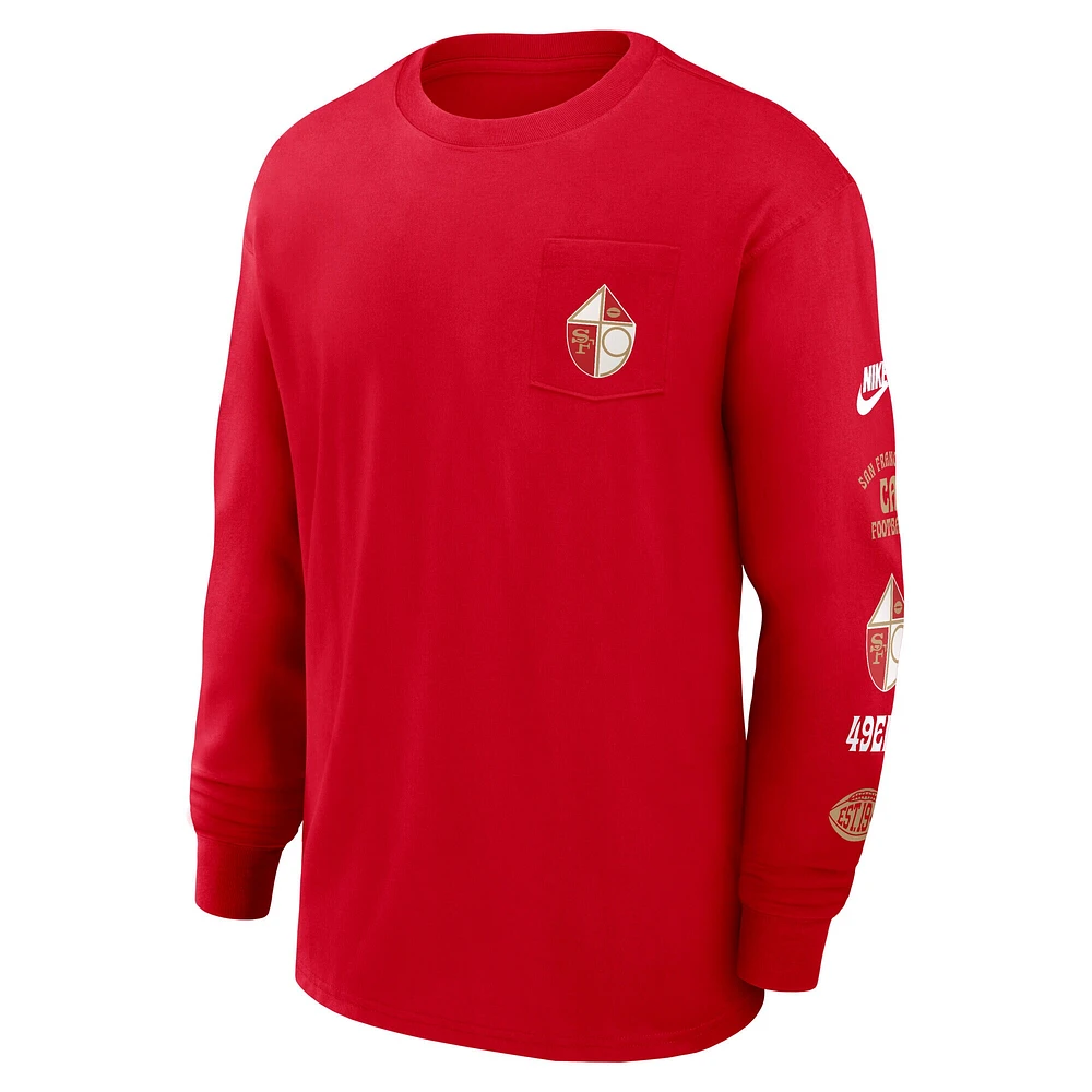 Men's Nike Scarlet San Francisco 49ers Rewind Heavy Max90 Pocket Long Sleeve T-Shirt