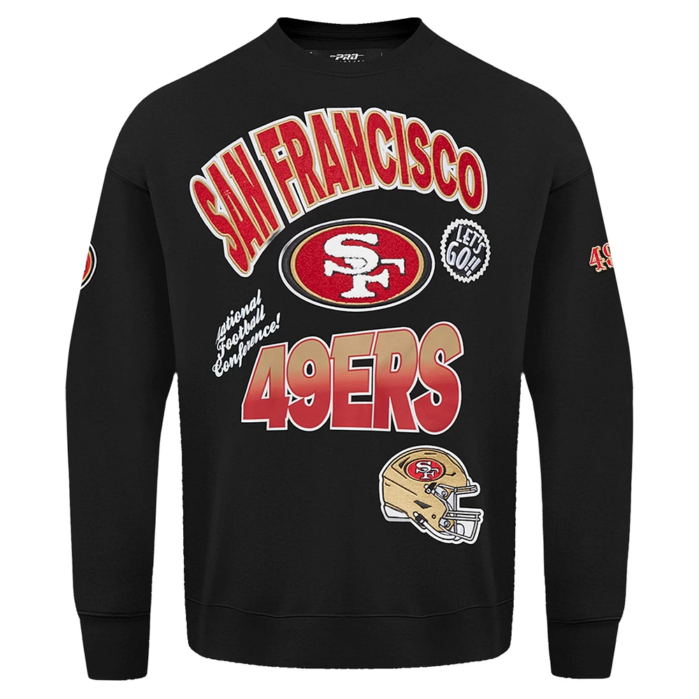 Men's Pro Standard Black San Francisco 49ers Turn It Up Drop Shoulder Pullover Sweatshirt