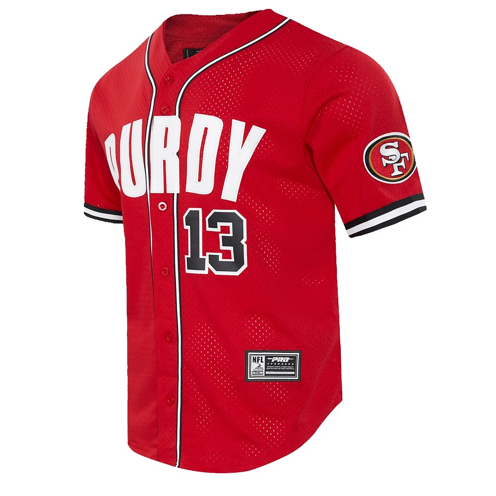 Men's Pro Standard Brock Purdy Scarlet San Francisco 49ers Mesh Button-Up Baseball Jersey