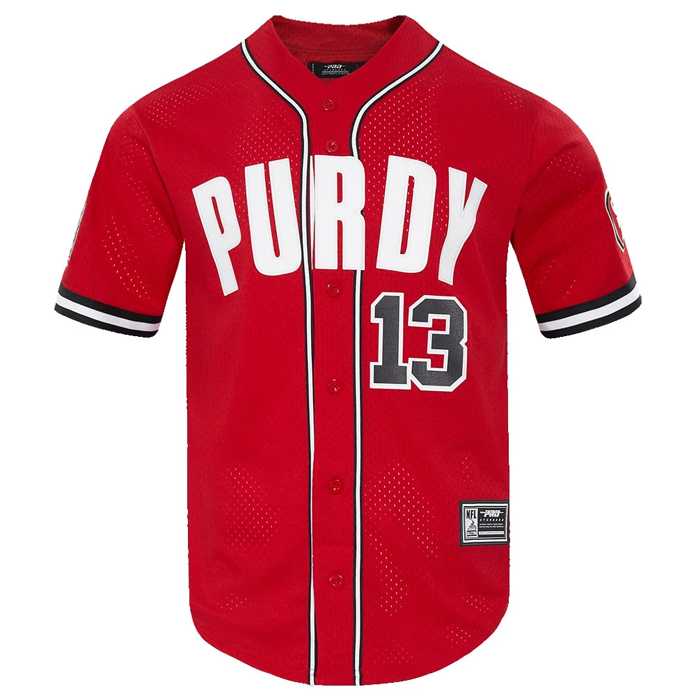 Men's Pro Standard Brock Purdy Scarlet San Francisco 49ers Mesh Button-Up Baseball Jersey