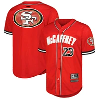 T-shirt boutonné de baseball en maille Pro Standard Christian McCaffrey Scarlet San Francisco 49ers pour hommes