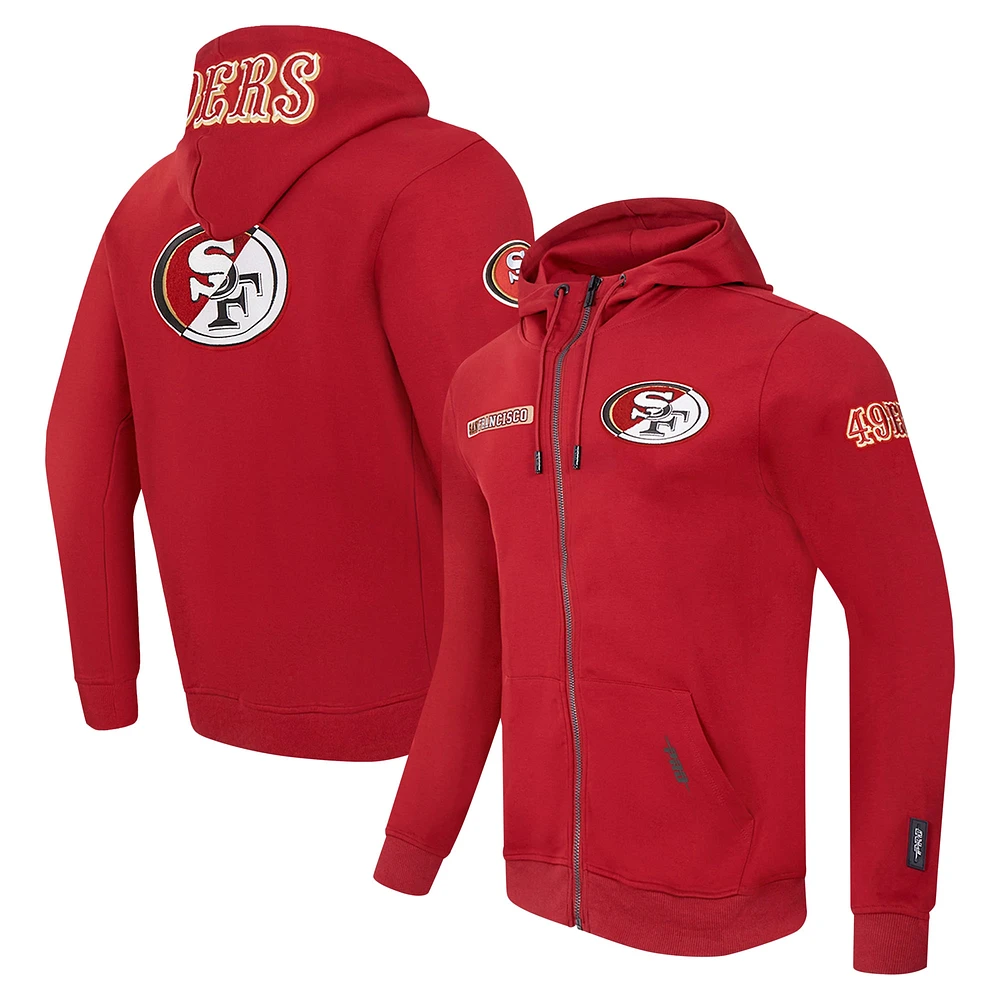 Sweat à capuche zippé en tricot double avec logo fendu Pro Standard Scarlet pour homme des San Francisco 49ers