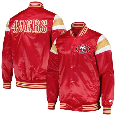 Veste universitaire en satin à boutons-pression pour homme des 49ers de San Francisco Starter Red Throwback