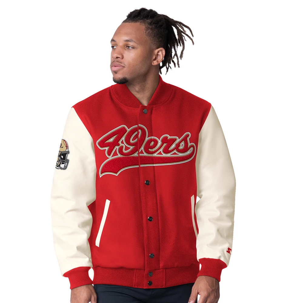 Veste de survêtement en satin pour homme Starter Scarlet San Francisco 49ers Complete Game Varsity Full-Snap