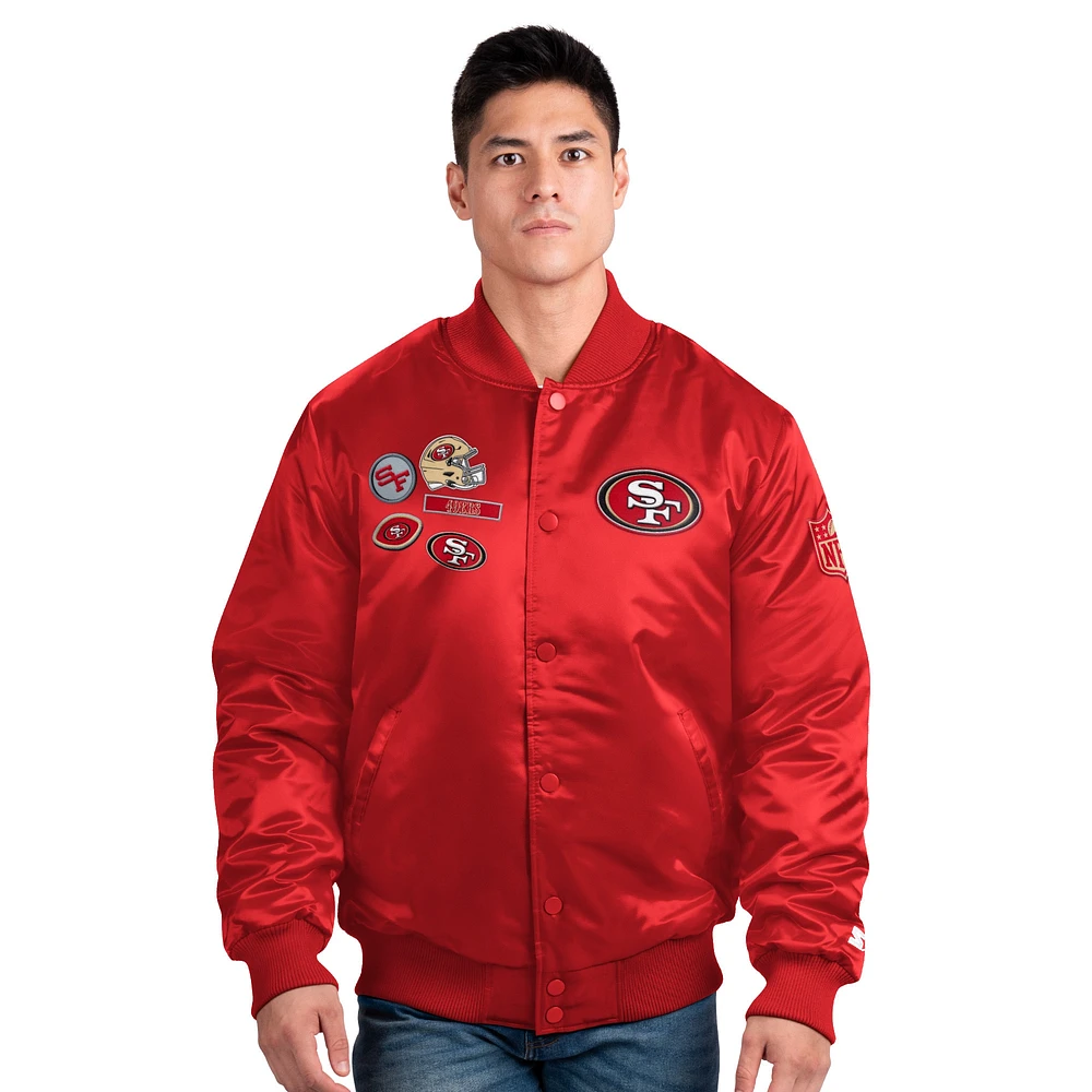 Veste universitaire exclusive en satin à boutons-pression Starter Scarlet San Francisco 49ers pour homme