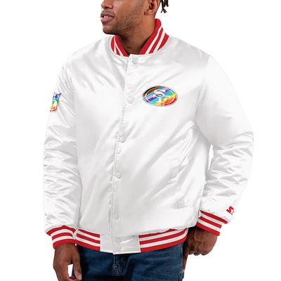 Men's Starter White San Francisco 49ers Pride Full-Snap Varsity Jacket