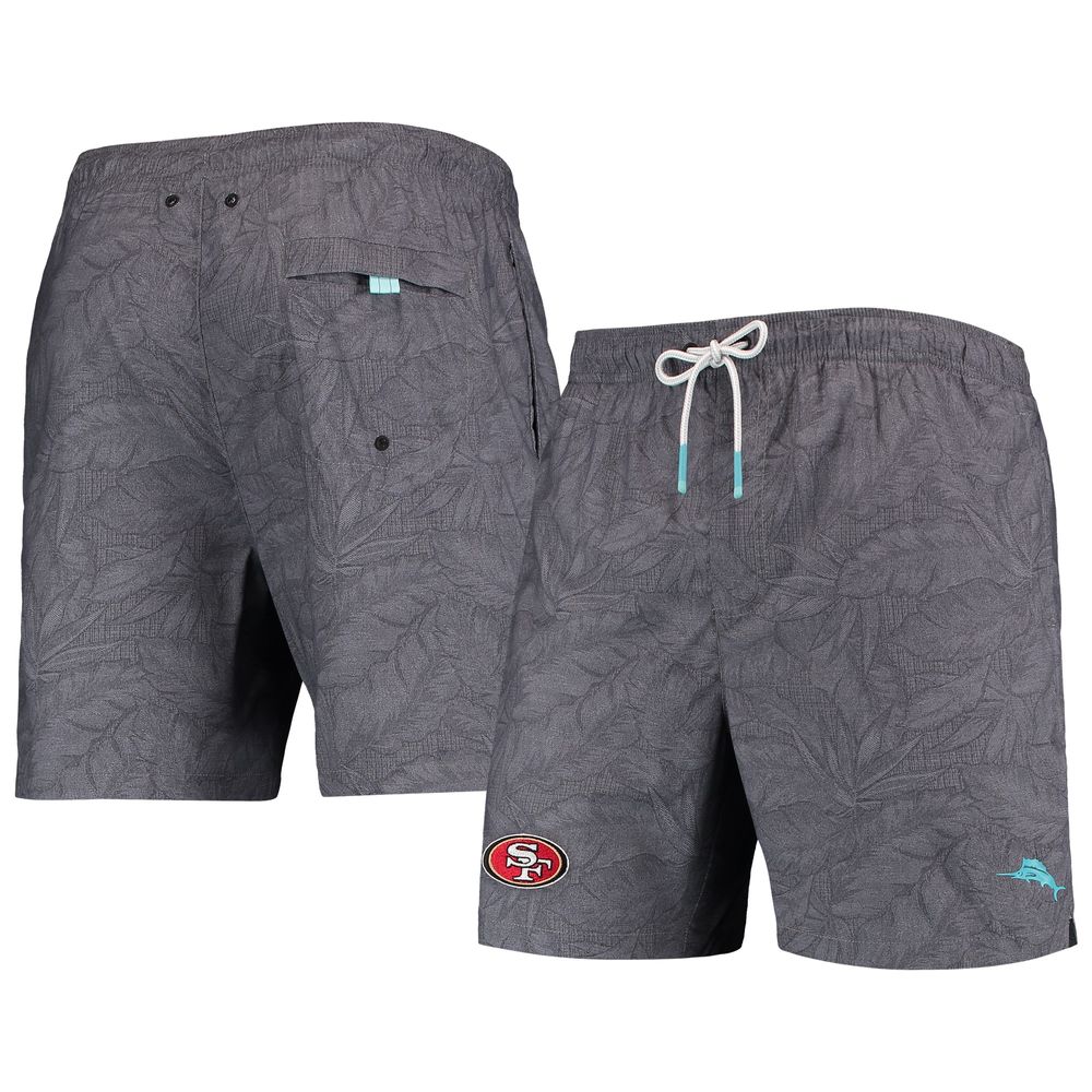 Men's Tommy Bahama Black San Francisco 49ers Naples Layered Leaves Swim Trunks