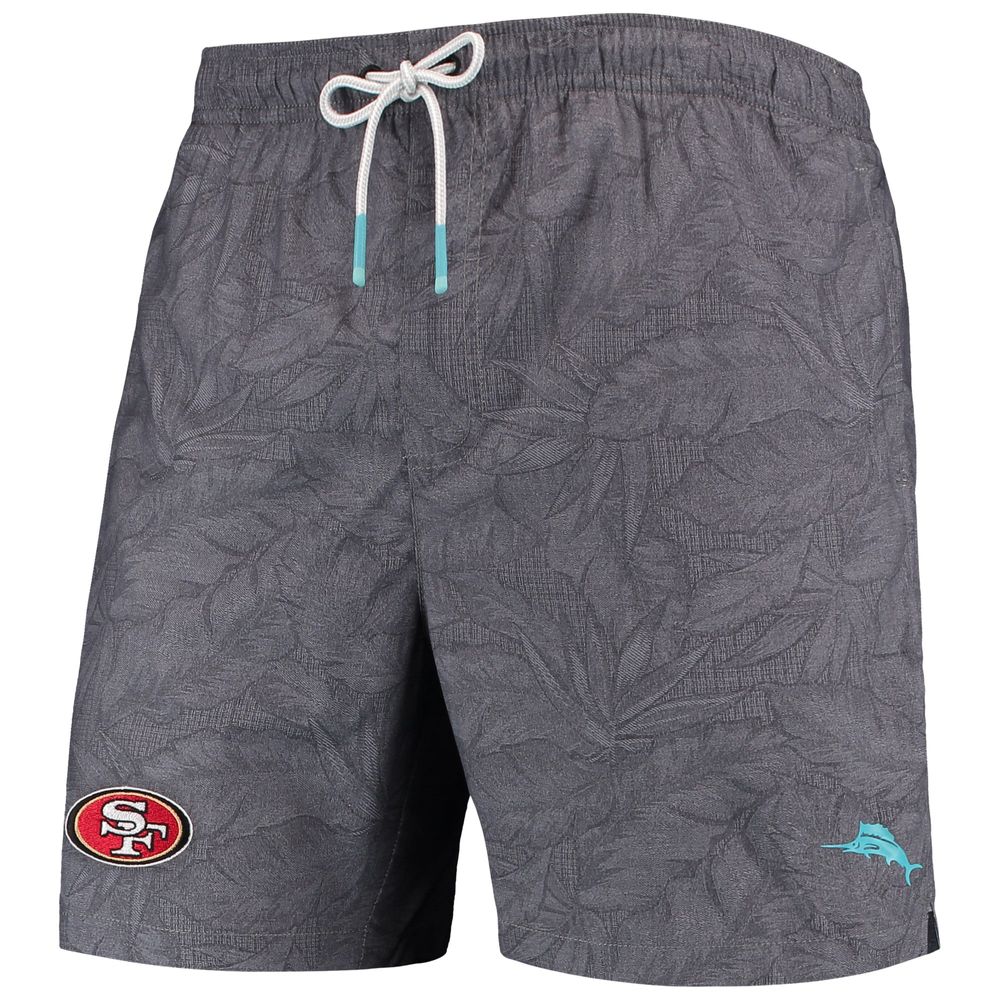 Men's Tommy Bahama Black San Francisco 49ers Naples Layered Leaves Swim Trunks