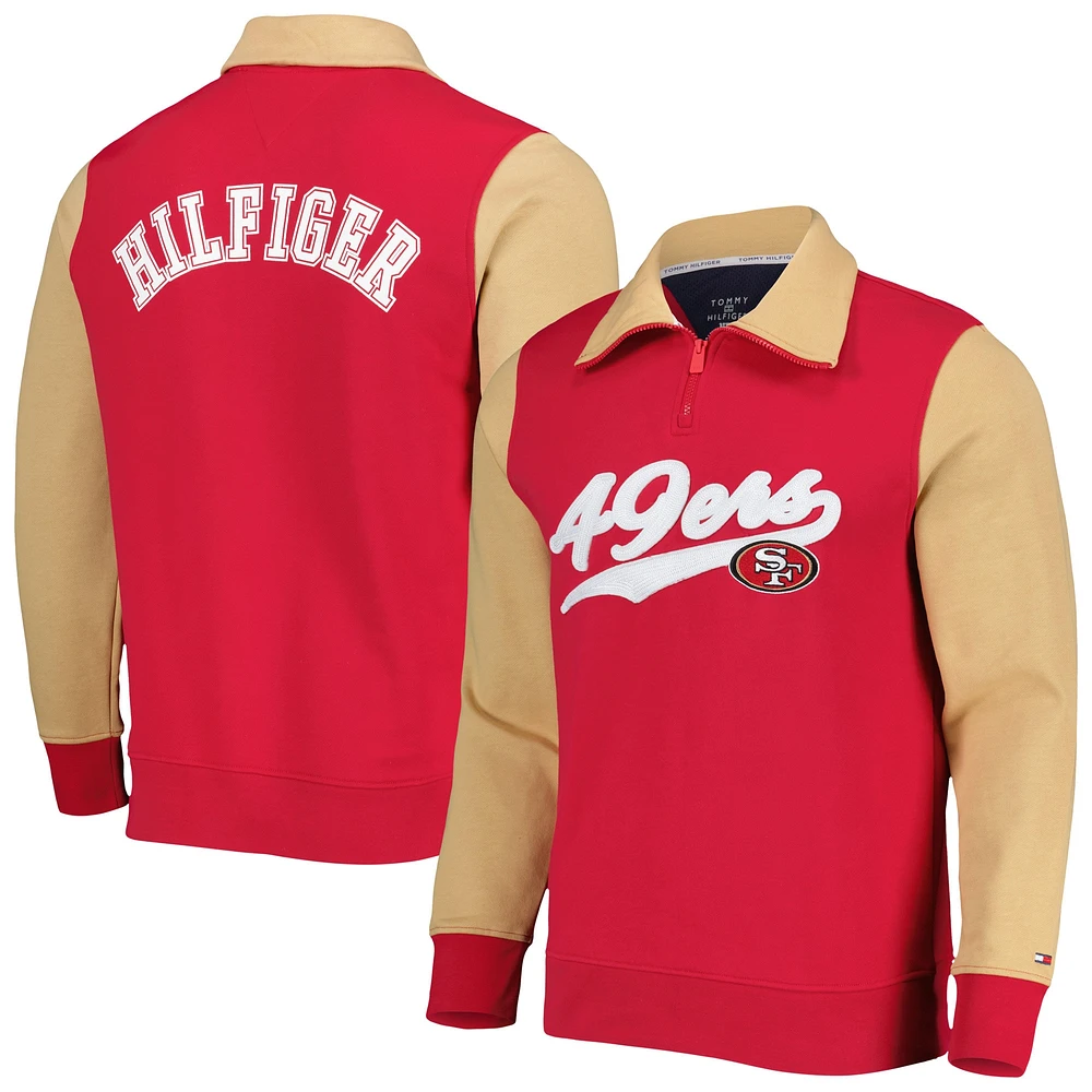 Men's Tommy Hilfiger Scarlet/Gold San Francisco 49ers Aiden Quarter-Zip Sweatshirt