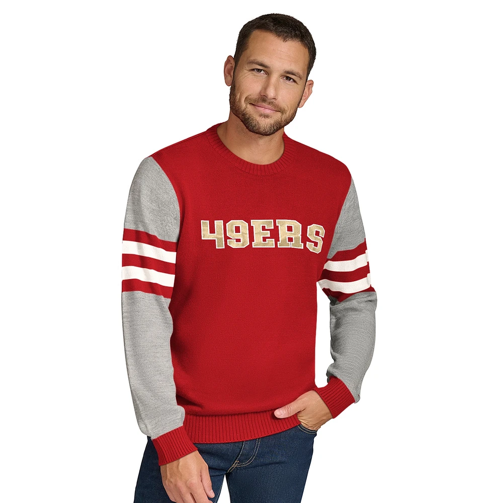 Men's Tommy Hilfiger Scarlet/Heather Gray San Francisco 49ers Acrylic Crewneck Pullover Sweatshirt