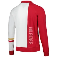 Men's Tommy Hilfiger Scarlet/White San Francisco 49ers Spencer Color Block Polo Raglan Pullover Sweatshirt