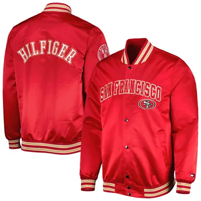 Men's Starter White San Francisco 49ers Throwback Warm Up Pitch Satin  Full-Snap Varsity Jacket