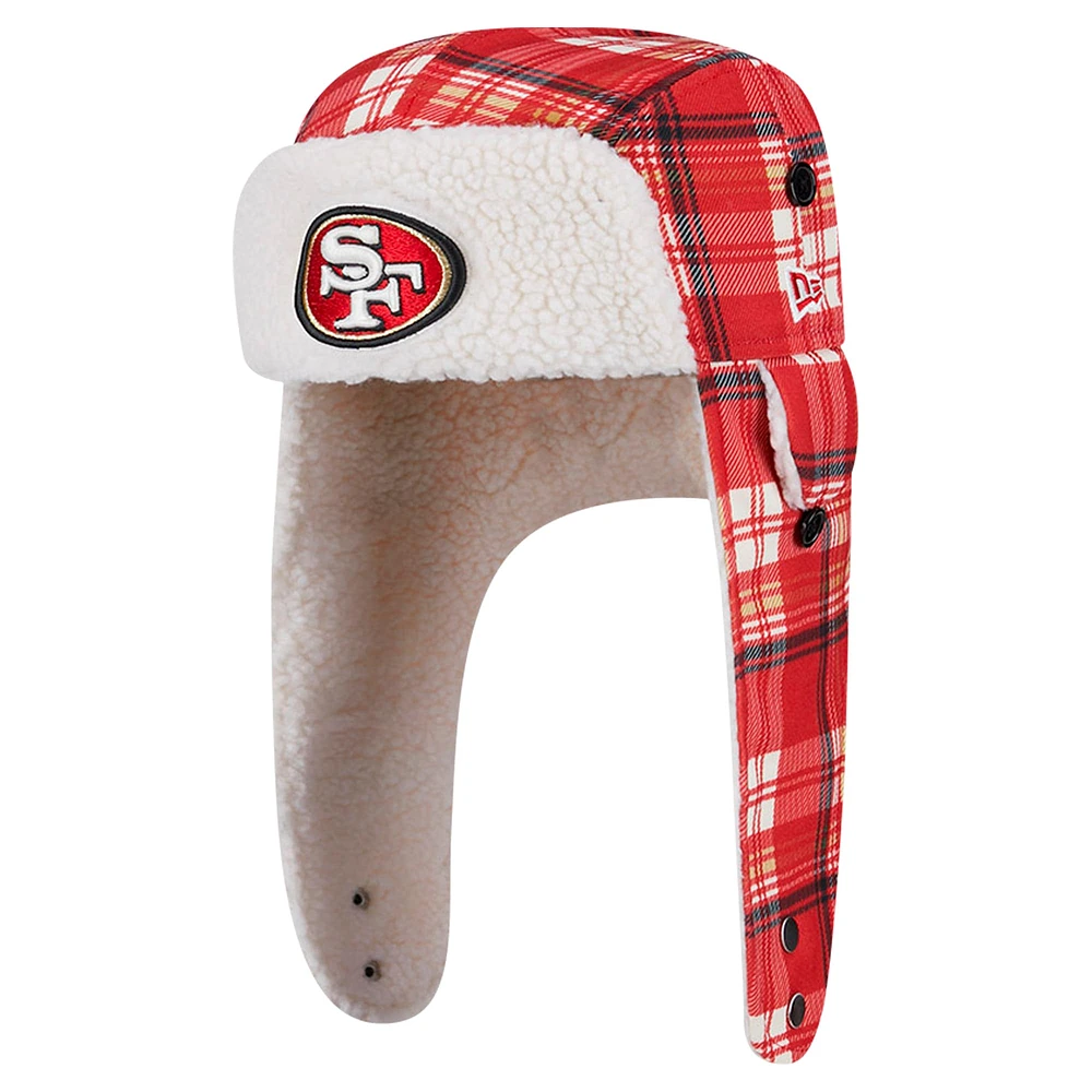 New Era Scarlet San Francisco 49ers Sideline Plaid Sherpa Trapper Hat