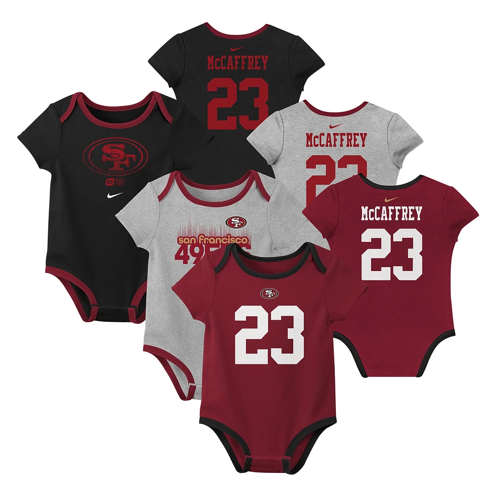 Ensemble de 3 bodies Nike Christian McCaffrey San Francisco 49ers avec nom et numéro pour nouveau-né bébé