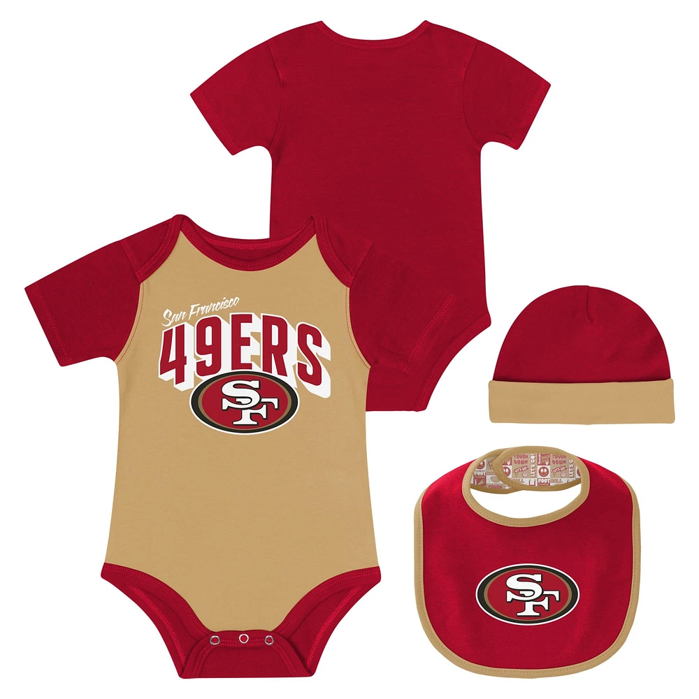 Newborn & Infant San Francisco 49ers Dynamic Duo Bodysuit, Bib Knit Hat Set