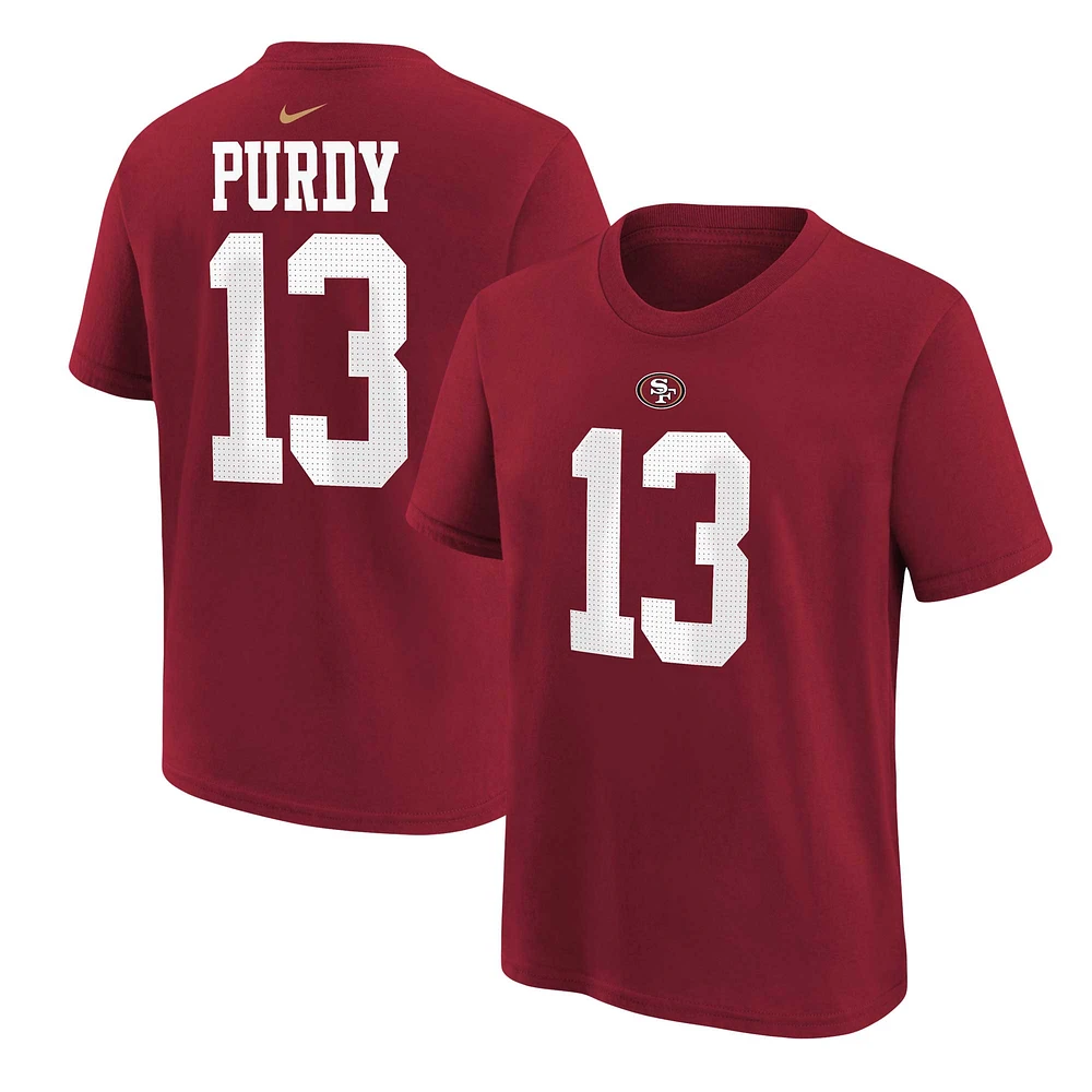 T-shirt avec nom et numéro de joueur Nike Brock Purdy Scarlet pour enfants d'âge préscolaire des San Francisco 49ers