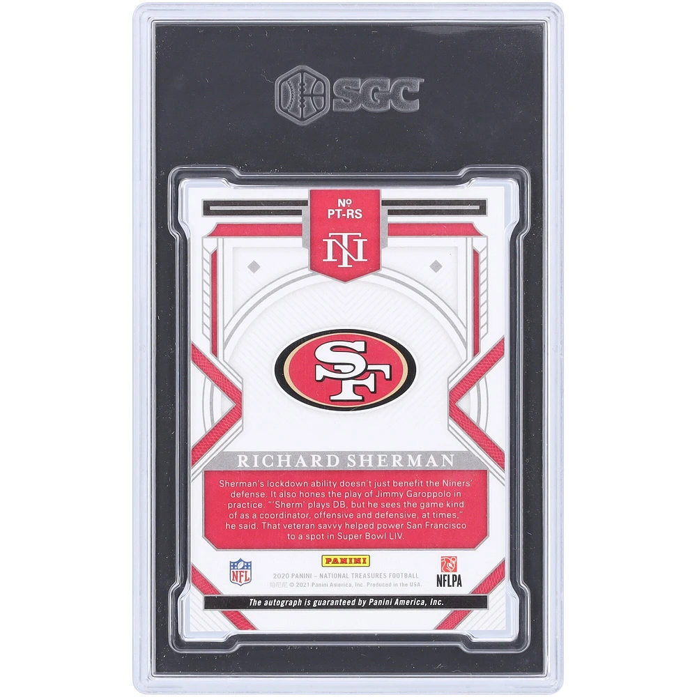 Richard Sherman San Francisco 49ers Autographed 2020 Panini National Treasures Holo Silver Personalized Treasure #PT-RS #1/5 SGC Authenticated 9.5/10 Card with "2010s All-Decade Team" Inscription