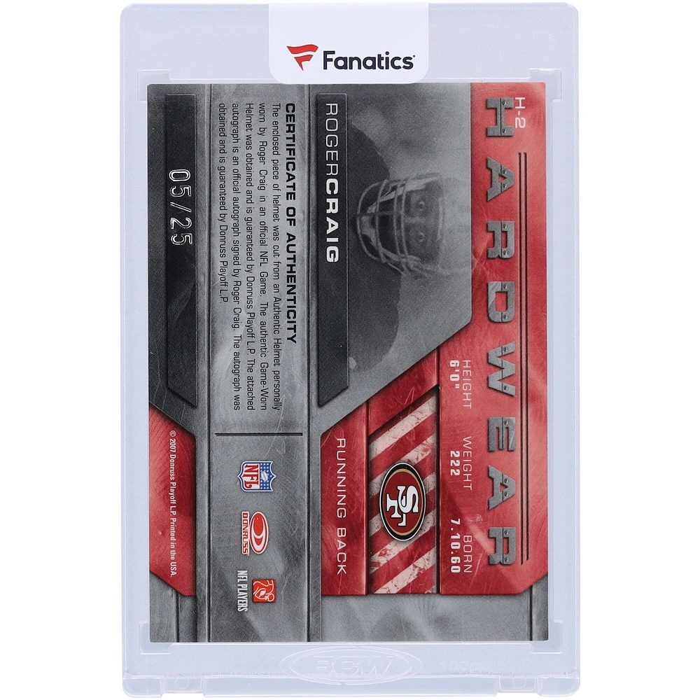 Roger Craig San Francisco 49ers Autographed 2007 Panini Leaf Limited Hardwear Dual-Color Relic #H-2 #5/25 Card 