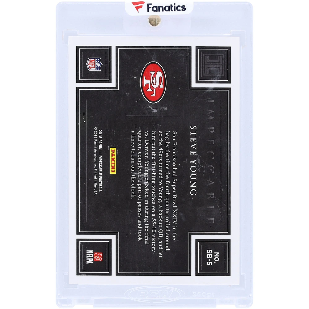 Steve Young San Francisco 49ers 2018 Panini Impeccable Super Bowl Silver Bar #SB-5 #11/15 Card