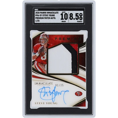 Steve Young San Francisco 49ers Autographed 2020 Panini Immaculate Collection Premium Tri-Color Relic #PPA-SY #1/25 SGC Authenticated 8.5/10 Card