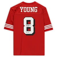 Maillot réplique rouge autographié par Steve Young des San Francisco 49ers avec l'inscription "HOF 2005"