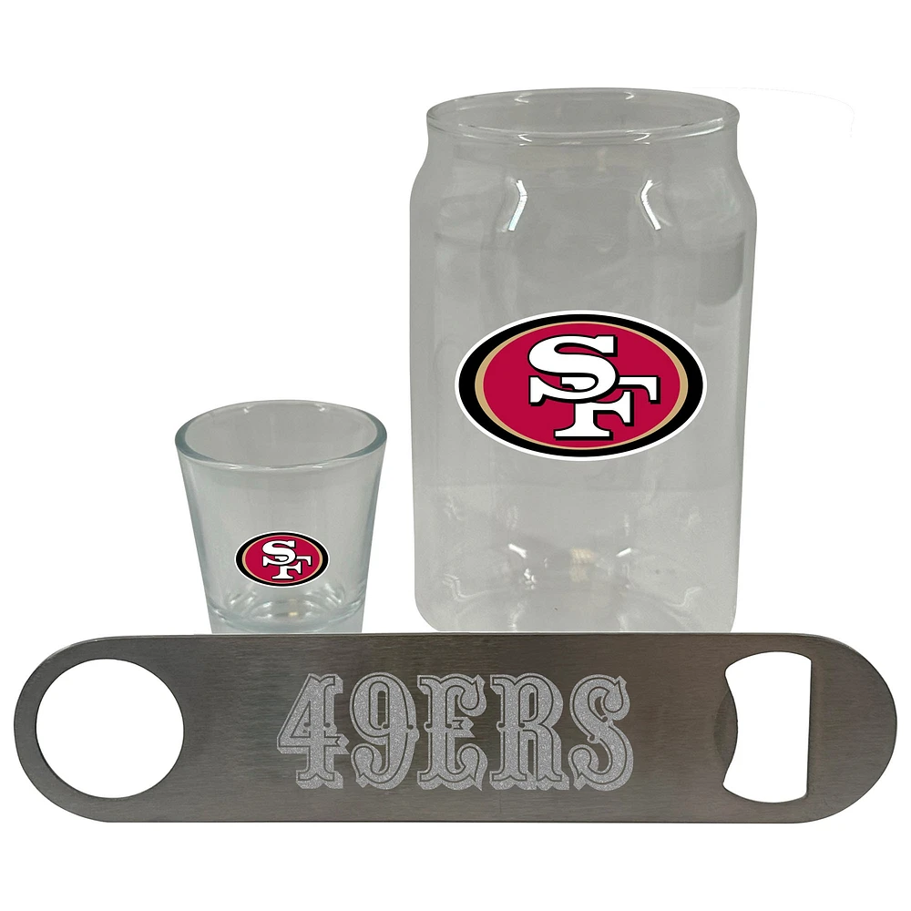 The Memory Company San Francisco 49ers Three-Pack Beer Glass, 2oz. Shot Glass & Bottle Opener Set