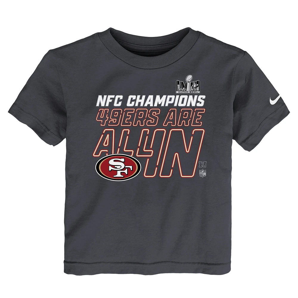 T-shirt Nike pour tout-petit, anthracite, San Francisco 49ers 2023 NFC Champions Locker Room Trophy Collection