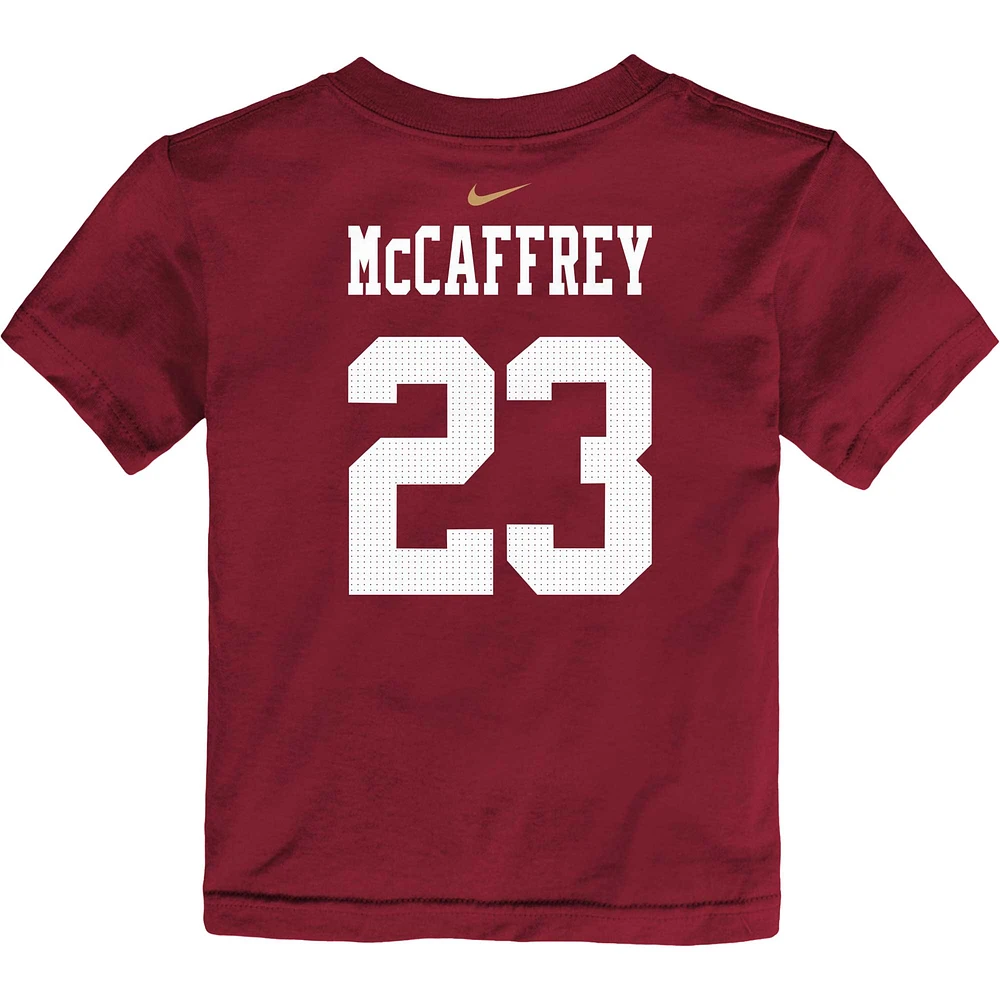 T-shirt Nike Christian McCaffrey Scarlet San Francisco 49ers avec nom et numéro de joueur pour tout-petit