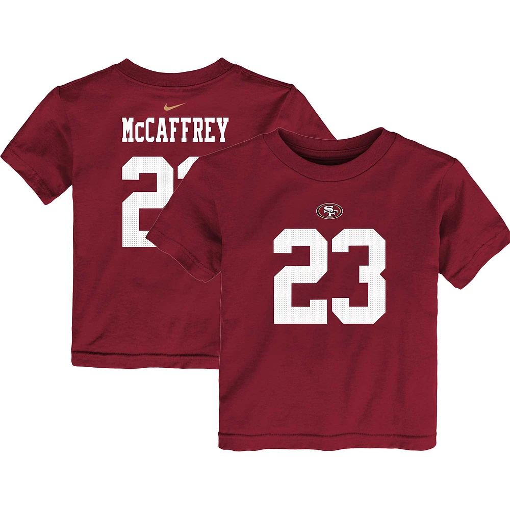 T-shirt Nike Christian McCaffrey Scarlet San Francisco 49ers avec nom et numéro de joueur pour tout-petit