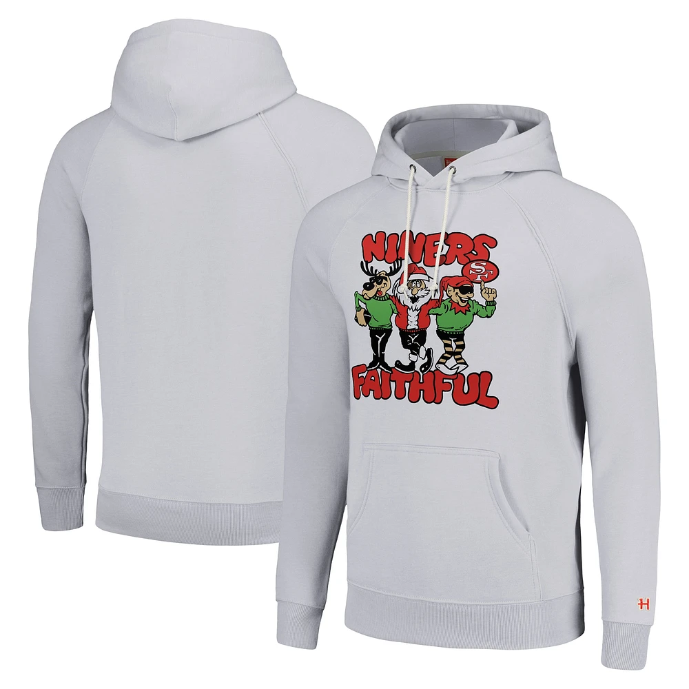 Unisex Homage Gray San Francisco 49ers Holiday Raglan Tri-Blend Pullover Hoodie