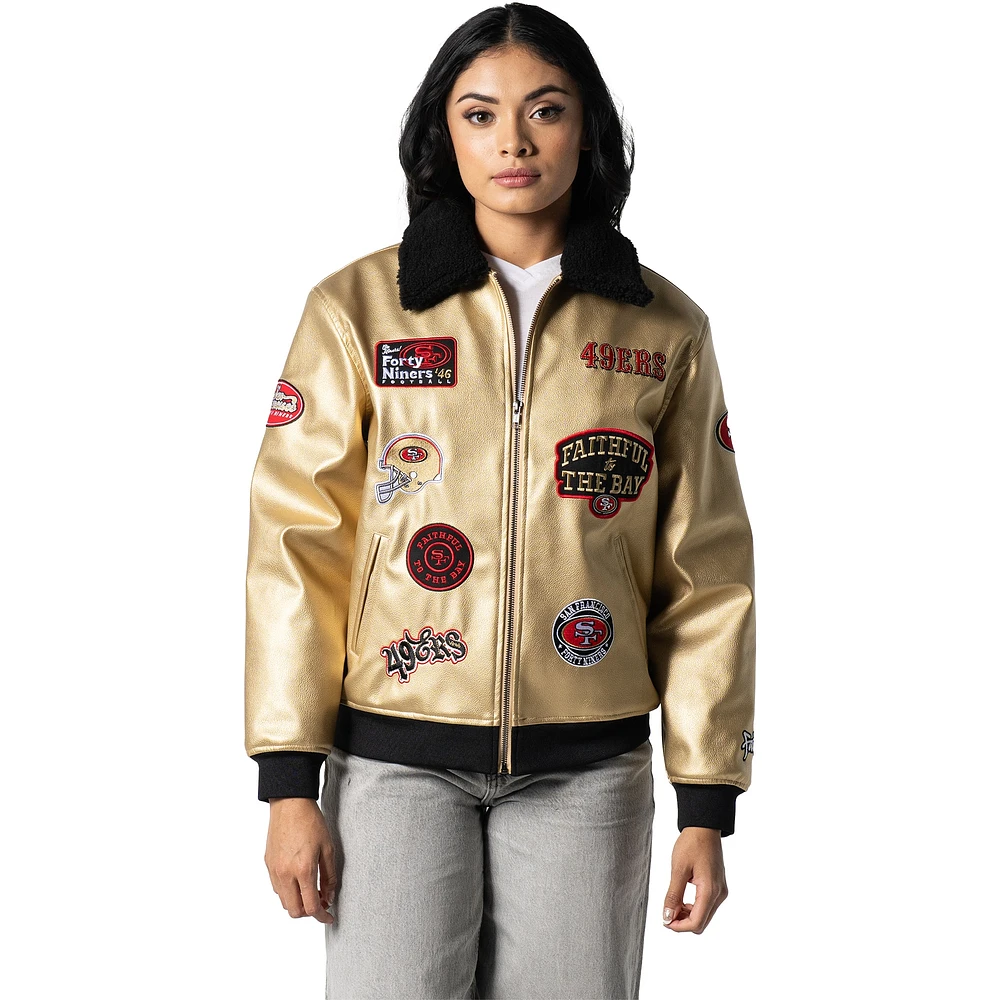 Veste unisexe en similicuir entièrement zippée The Wild Collective Gold San Francisco 49ers