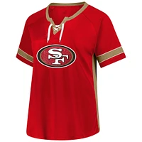 T-shirt à lacets grande taille avec nom et numéro pour femmes Fanatics Christian McCaffrey Scarlet San Francisco 49ers
