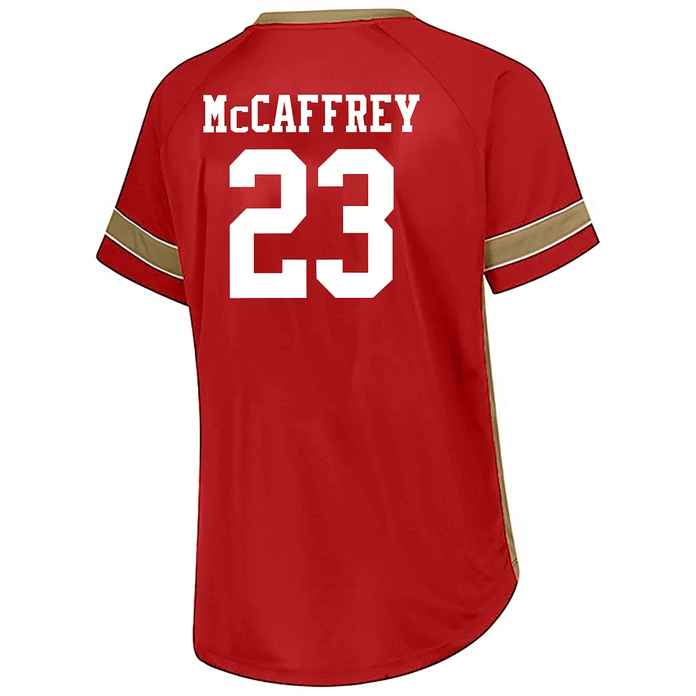 T-shirt à lacets grande taille avec nom et numéro pour femmes Fanatics Christian McCaffrey Scarlet San Francisco 49ers