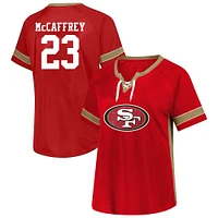 T-shirt à lacets grande taille avec nom et numéro pour femmes Fanatics Christian McCaffrey Scarlet San Francisco 49ers