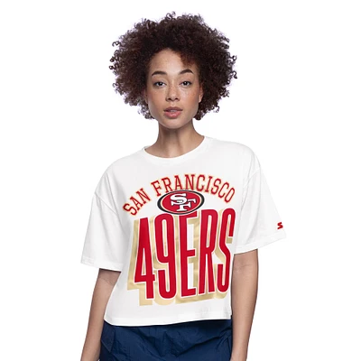T-shirt court et boxy blanc pour femme avec inscription « Play the Ball » des 49ers de San Francisco