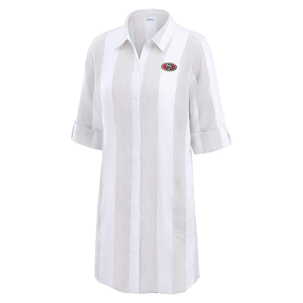 Tunique boutonnée à rayures de rugby pour femme Tommy Bahama Kaki/Blanc San Francisco 49ers