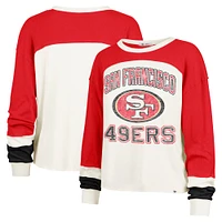 Women's '47 Cream San Francisco 49ers Double Header Curve Raglan Long Sleeve Crop Top