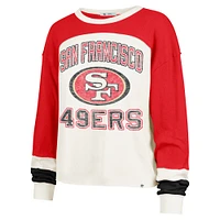 Women's '47 Cream San Francisco 49ers Double Header Curve Raglan Long Sleeve Crop Top