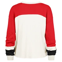 Women's '47 Cream San Francisco 49ers Double Header Curve Raglan Long Sleeve Crop Top