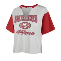 Lids San Francisco 49ers '47 Women's Sandy Daze Dolly V-Neck Cropped T-Shirt  - Heather Gray/Scarlet