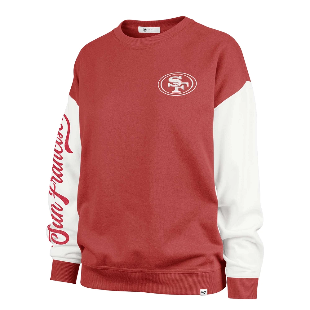 Women's '47  Scarlet San Francisco 49ers Double Header Rise Andie Pullover Sweatshirt