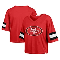 Women's '47 Scarlet San Francisco 49ers  Double Header Scout Cropped V-Neck T-Shirt