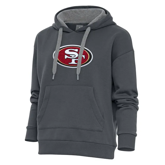 Women's Antigua Heather Gray/Black San Francisco 49ers Victory Raglan Sleeve Pullover Hoodie Size: Extra Large